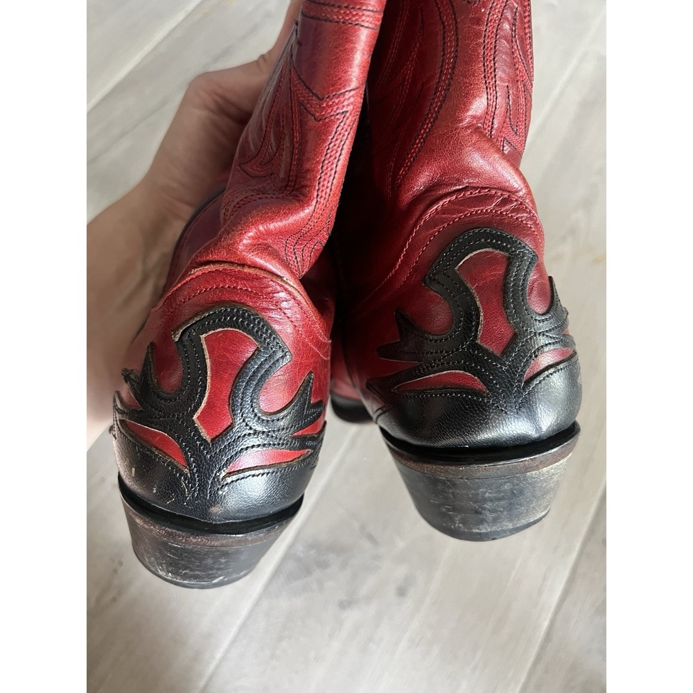 Code West Leather  Pointed Toe Mid-Calf Cowboy Boots Red Black Women's Size 10M - Picture 6 of 8